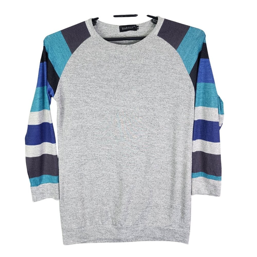 Womens Harhay Multicolor Striped Sweatshirt Raglan Sleeve Cotton Blend Size XL